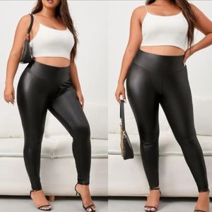 Plus size black high waisted vegan leather leggings